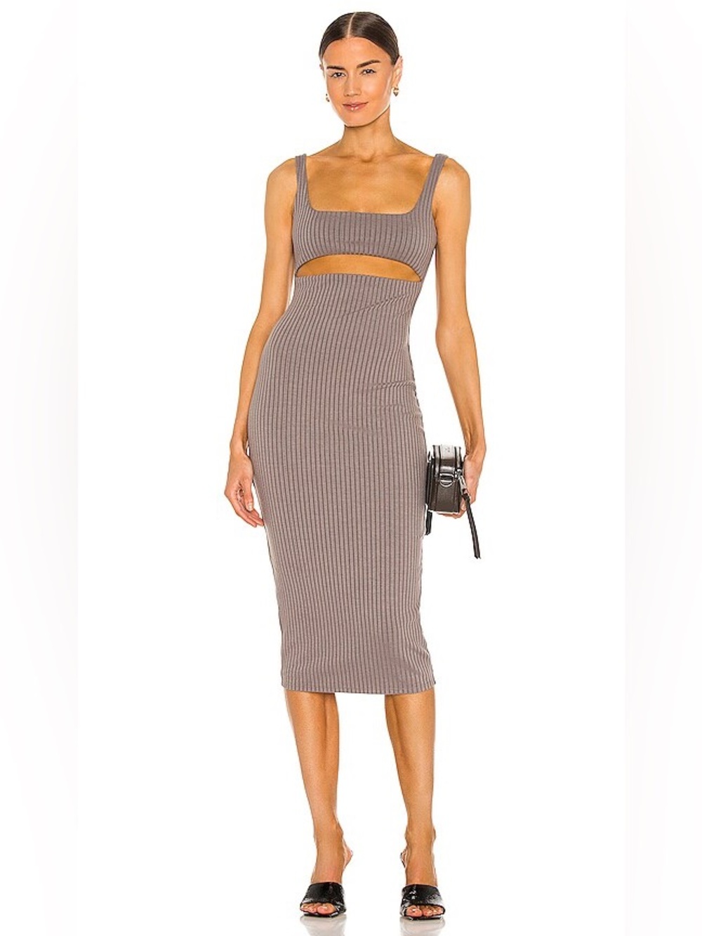 Revolve H:ours Dahlia Midi Dress Charcoal/Brown/Slate XS NWOT